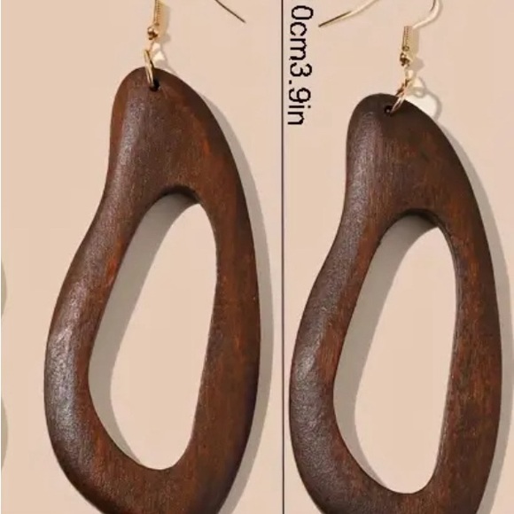 Brown Wooden Dangle Earrings Light Weight - Picture 2 of 4